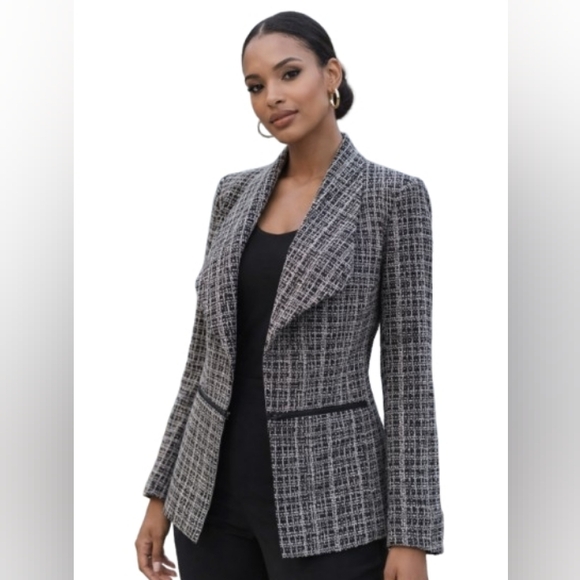 Nipon Boutique Jackets & Blazers - Nipon Boutique Tweed Open Front Modern Jacket Black Cream 18W